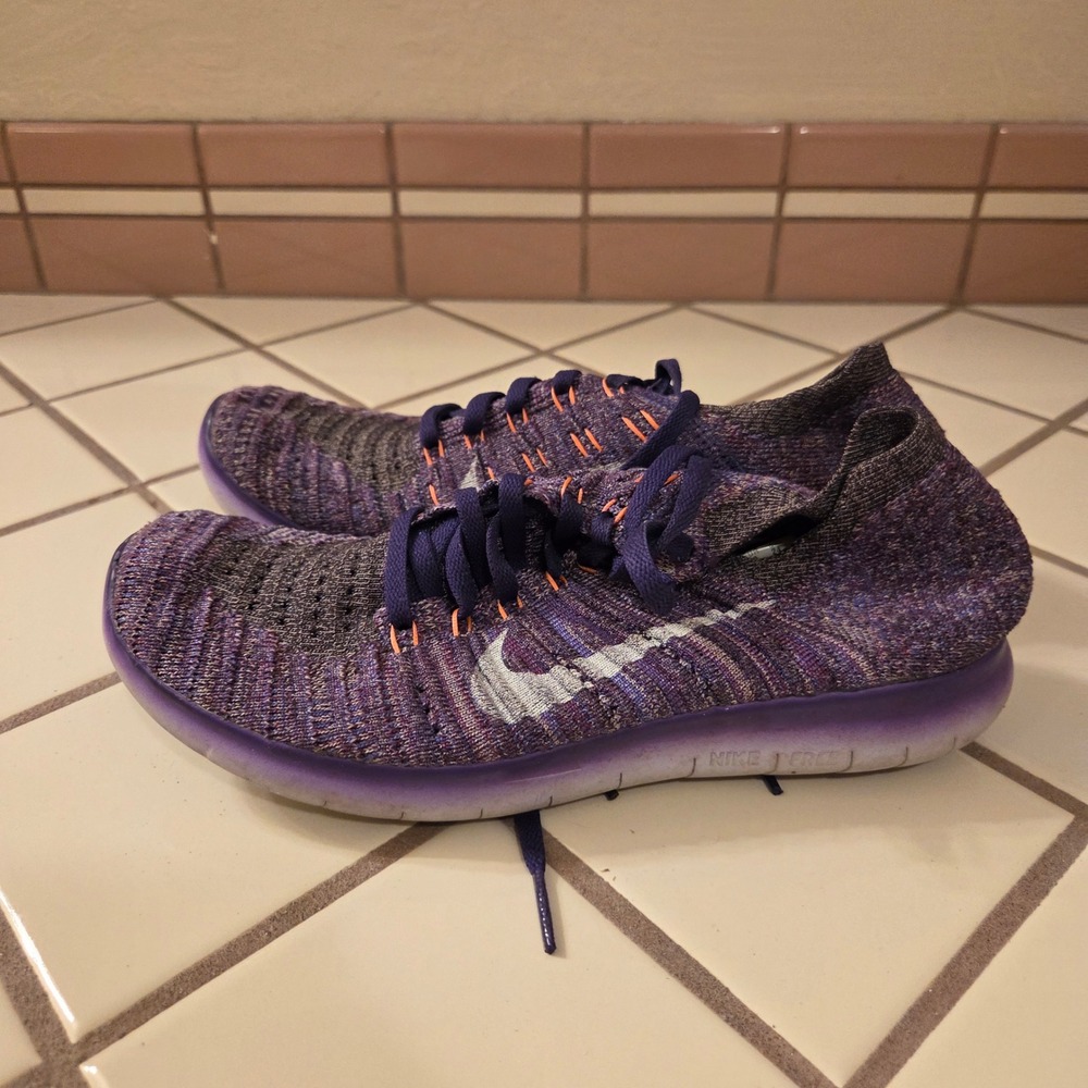 Nike Free RN Flyknit Purple Black Orange Running Shoes 831070-503 Womens 7
